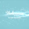 Welcome to Our Wedding! Sparkling Light Trails and Stardust on Pale Blue Backgro